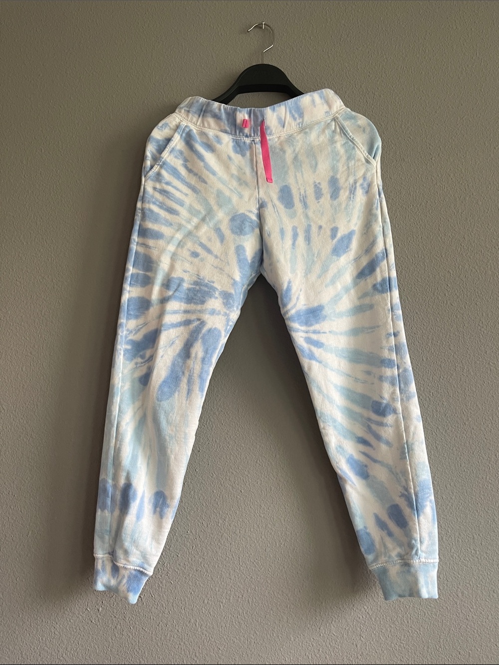 J. Crew Light Blue Tie-Dye Jogger Sweatpants with Pink Drawstring